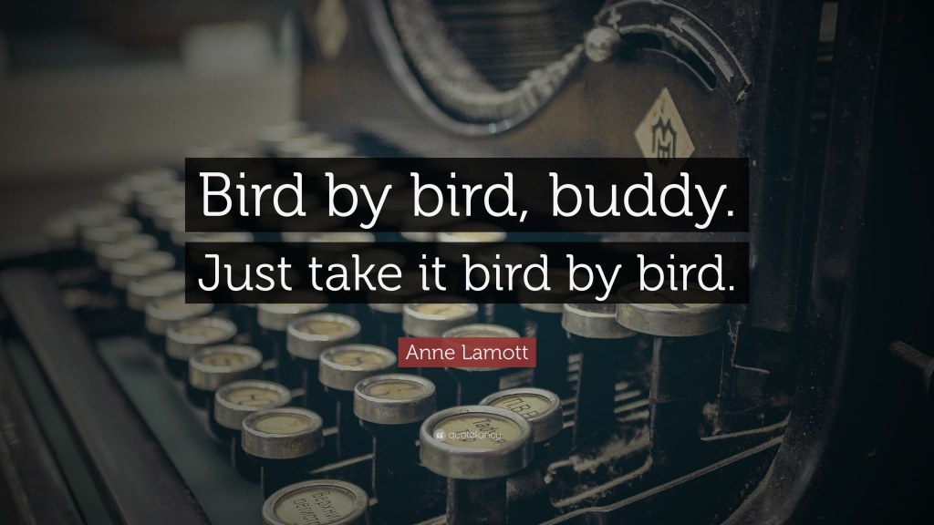 Picture of: Anne Lamott Quote: “Bird by bird, buddy. Just take it bird by bird